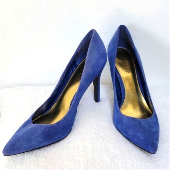 Ralph Lauren Blue Suede 4 In Classic Heels - Picture 1 of 7